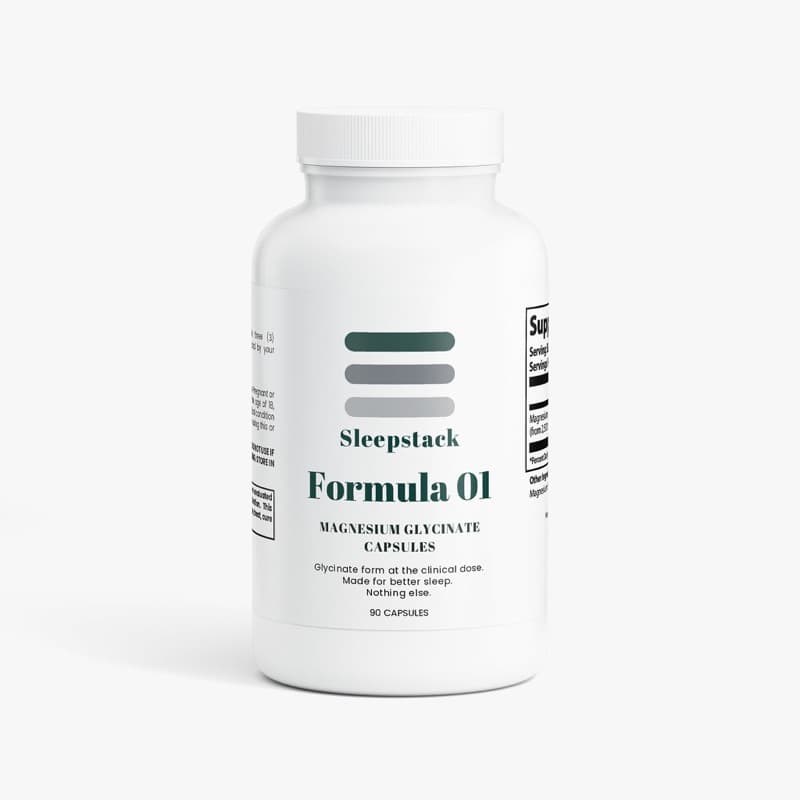 SleepStack Formula 01 — magnesium glycinate capsules, 90-count white bottle